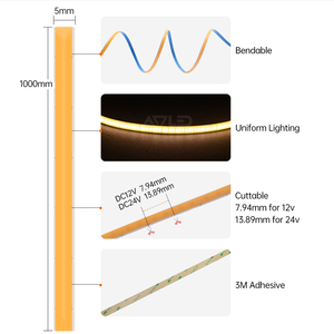 DC12V/24V 320LEDs/M COB LED Flexible Strip Light 3000K/4000K/6500K Color Options Remote Control CRI90 5mm LED Strip Light for - Product Image 4