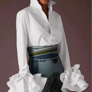 Ladies' Fashion Elegant O-neck Printed Shirt Chiffon Blouses Long Sleeve Blouse Office Women's Blouses Shirts