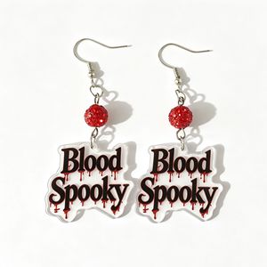 Boucles d'oreilles pendantes en acrylique avec lettres effet sang coulant pour Halloween, motif Boo Sorcière et texte effrayant, bijoux de fête gothiques - Product Image 3