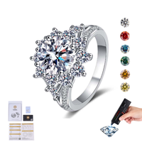 Bagues en argent sterling S925 plaqué platine PT950 avec moissanite colorée en grappe de 3 carats taille ronde VVS1 GRA, bijoux de fiançailles