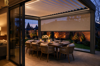 Pergola Kaca Aluminium dengan 2 Tirai ZIP Privasi |   Sistem Penutup Teras Terpasang di Dinding 4x7m RK-C2 Bangunan Taman