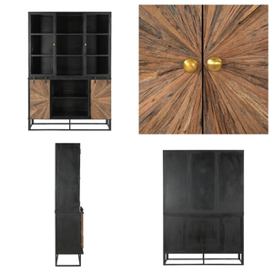 Meuble de rangement moderne en bois avec cadre en acier doux, finition bois naturel et revêtement métallique noir pour la maison - Product Image 6