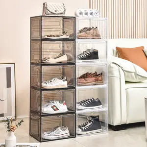 Boîte à chaussures pliable avec porte magnétique sneaker Boîte de rangement de chaussures empilable en plastique transparent boîte de rangement pliante transparente