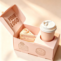 Boîte à gâteau personnalisée de qualité alimentaire avec gobelet à café, boîte à gâteau rectangulaire pliable biodégradable pour emporter des gâteaux sucrés