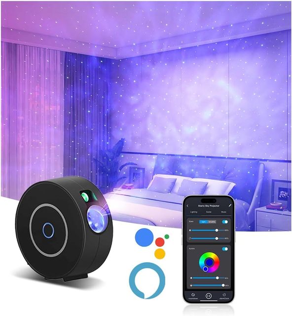 Smart Galaxy Star Projector with App and Voice Control Compatible with Alexa Google Home Night Light for Bedroom Kids Party