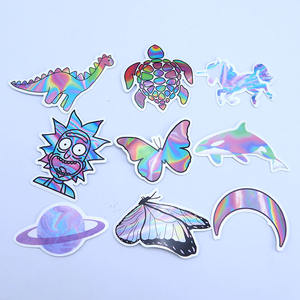 Etiqueta de PVC de impresión personalizada a prueba de agua, pegatina de dibujos animados de vinilo holográfica, reflectante, con purpurina, arco iris - Product Image 2