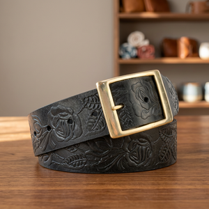 Ceinture pour homme en cuir de vachette avec boucle en acier à motif crâne vintage, imprimée par transfert thermique, design personnalisé, écologique, imperméable et confortable, 3.8 - Product Image 1