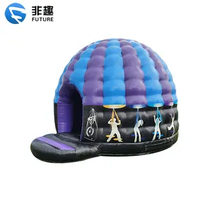 Inflatable disco bouncer Hot sale Party theme rainbow colorful Music Bouncy castle dancing dome bounce house with light hook