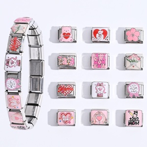 แฟชั่นลดราคาสุดฮอต DIY ชาร์มสไตล์อิตาลี สร้อยข้อมือสแตนเลสสตีลเคลือบ PVD 18k รุ่นคุณแม่รักลูก ซีรีส์สีชมพู - Product Image 2