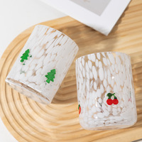 Bougie en verre soufflé à la bouche avec motif de points blancs faits à la main pour la décoration de Noël et la mise en place de la table de fête