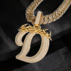 Iced Hip Hop 925 Solid <b>Silver</b> VVS Moissanite Custom Initial Letter D <b>Pendant</b> <b>Cross</b> Design Rose Gold Plated Rhodium Plated GRA - Product Image 2