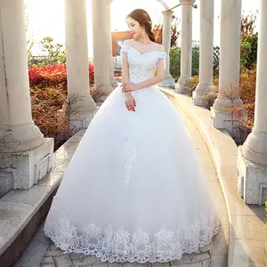 New Arrival Lace Up back White Long Train Elegant Bridal Wedding Dress Supplier direct sale Light wedding Gown