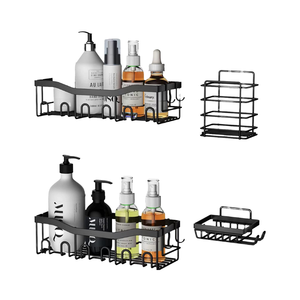 Single Black Minimalist Metal Mounted <b>Shower</b> <b>Storage</b> Holders Racks Drilling Waterproof Easy Assembly Bathroom Accessories for - Product Image 4