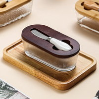 Haute Qualité Silicone Joint Verre Élégant Moderne Rectangulaire Beurre Plat Couvercle Cuisine Récipient De Stockage pour Fraîcheur Alimentaire