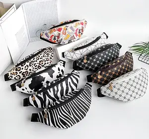 RTS Stock Zebra Bumbag PU Leather Leopard Waist Bag Cartoon Print Fanny Pack For Women