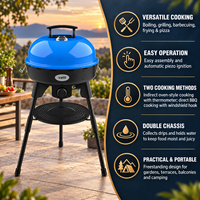 Barbecue à gaz de camping en acier bleu, hauteur réglable, allumage piézoélectrique, ensemble d'accessoires complet, sac de transport, certifié CE pour l'extérieur