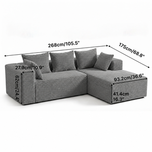 Divano Componibile a L Sottovuoto in Tessuto Corduroy con Spugna ad Alta Resilienza, Design Modulare Salvaspazio, Pronto all'Uso, Nessun Montaggio Richiesto - Product Image 6
