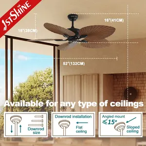 1stshine Ceiling Fan Patio Classic Style Palm Style ABS Blades Waterproof IP42 Ceiling Fan