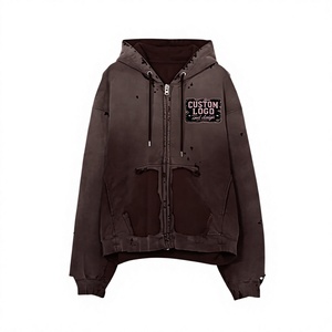 Sweat à capuche zippé en molleton de coton de qualité supérieure, coupe oversize à épaules tombantes et coupe carrée, options de logo personnalisé disponibles, MOQ 10 - Product Image 1