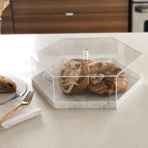 Lucite bánh Dome với cơ sở màu trắng và núm kim loại xử lý Acrylic bánh khay với bìa - Product Image 6