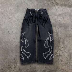 DiZNEW 2025 <span class=keywords><strong>Jeans</strong></span> Stampati Design <span class=keywords><strong>Premium</strong></span> Denim Nero Lavato Design Patchwork <span class=keywords><strong>Jeans</strong></span> da Uomo Alta Qualità Taglie Forti - Product Image 1