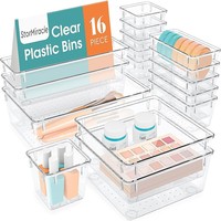 Boîte à bijoux rectangulaire moulée par injection sur mesure, organiseur de tiroir réglable, ensemble de rangement moderne en PET transparent pour dressing