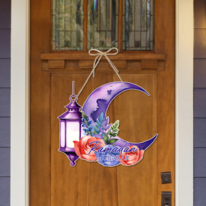 Decorazione per Porta Eid Al Adha, Ramadan Mubarak, Ornamenti a Forma di Luna Crescente e Lanterna per Decorazione Islamica Musulmana di Porte, Pareti e Finestre - Product Image 4