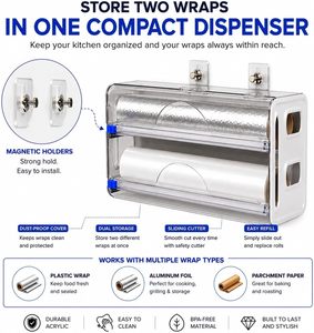 Acrylic Wrap Dispenser Slide Cutter Plastic Wall-Mounted Eco-Friendly <b>Kitchen</b> Cling Wrap <b>Storage</b> Organizer - Product Image 4