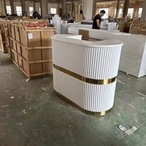 Luxury Modern Small Clinic High-quality Wood Cashier Counter Beauty Salon Reception Desk Boutique LED Light School Mall - Product Image 1