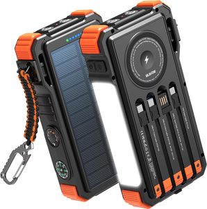 Banco de Energía <span class=keywords><strong>Solar</strong></span> <span class=keywords><strong>Blavor</strong></span> de 20000mAh con Cable Integrado, <span class=keywords><strong>Cargador</strong></span> Inalámbrico de 20W con Carga Rápida, Batería de Litio-Polímero, Entrada Tipo-C para iPhone - Product Image 1