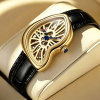 Montre à quartz unisexe artistique et irrégulière, boîtier en alliage, cadran ajouré, bracelet en cuir, montre de luxe tendance, montre femme à quartz