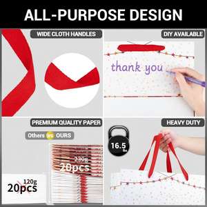 Sacs cadeaux de Noël en <span class=keywords><strong>papier</strong></span> blanc grand format avec poignées, sacs de shopping, sacs d'emballage pour la vente au détail, pour la veille de Noël, boutique - Product Image 6