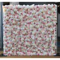 Dinding Bunga Pernikahan Modern 8ft X 8ft Putih Baby's Breath Kain Sutra Merah Muda Dekorasi Dinding 3D Buatan Panel Gulung