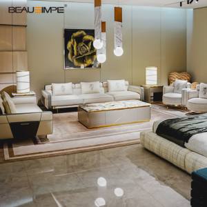 أثاث منزلي فاخر لغرفة المعيشة أريكة إيطالية خشبية حديثة أنيقة من الجلد الأصلي عالية الجودة طقم غرفة معيشة - Product Image 3