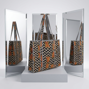 Bolso tote acolchado de algodón con estampado de leopardo, estilo nacional, hecho a mano en India, con asa larga, para mujer, invierno/primavera/verano, con diseño de bloques de color y apertura frontal. - Product Image 3