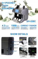 Compteur de billets SH-228C NUMEN avec vitesse de 1000 pièces/min, capacité de la trémie de 200/500 pièces, détection multiple (IR/CIS/Magnétique/UV)