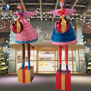 Installation féerique festive-<span class=keywords><strong>Fées</strong></span> de dessins animés FRP avec ailes scintillantes et boules cadeaux géantes pour présentoirs de magasins de vacances - Product Image 1