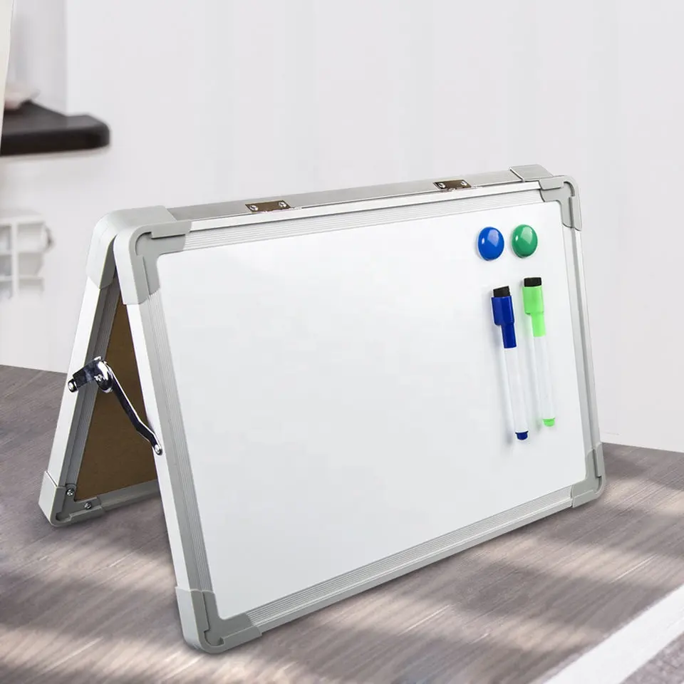 Magnetic Desktop Foldable Whiteboard Portable Mini Easel Double Sided on Table Top with Holder for Kids Drawing
