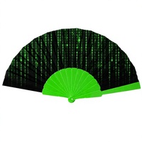 Éventail pliant personnalisé de 23 cm avec code matriciel, vert cyberpunk, technologie numérique, cadeau promotionnel, impression de logo