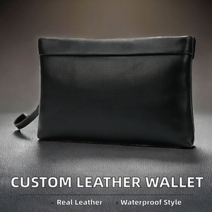 Custom Genuine Leather Long <b>Men's</b> Clutch Bag with Zipper Closure Waterproof Large Capacity Travel Wallet & <b>Purse</b> - Product Image 2