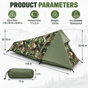 Tente de randonnée légère et respirante camouflage pour une personne, 3 saisons, double couche, polyester 210T, imperméable, camping - Product Image 6