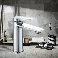Mitigeur de lavabo haut en chrome et zinc, cartouche céramique 35 mm, design classique, robinet de salle de bain chaud et froid