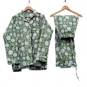 Pijamas de Algodón de Punto con Estampado Floral de 2 Piezas para Mujer, Manga Larga, Cuello Camisero, Ropa de Dormir Informal, Lavable a Máquina - Product Image 1