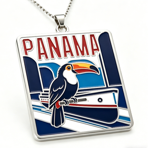Collier pendentif émaillé Panama Toucan Canal du Panama - Plaqué argent, souvenir de voyage d'Amérique centrale, Fête des Pères, Remise de diplôme - Product Image 6