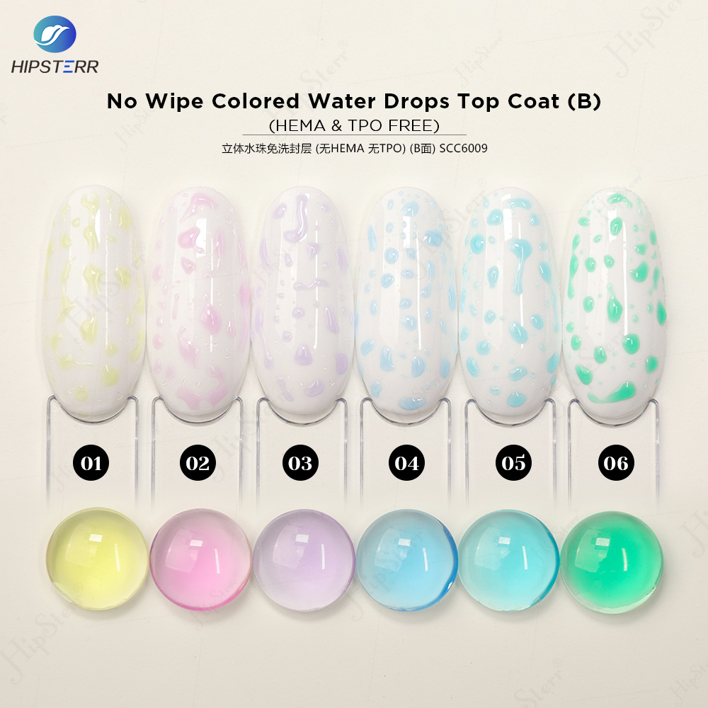 Top Coat de Gotas de Agua de Color Sin Limpiar, Libre de HEMA y TPO