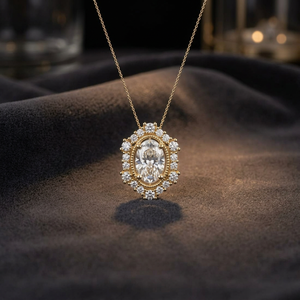 Colgante de Halo con Diamante Cultivado en Laboratorio, Corte Oval, Certificado IGI, en Oro de 10K, 14K, 18K, Plata de Ley 925, 935, Joyería Fina - Product Image 1