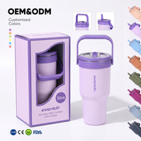 Gobelet isotherme sous vide de 32 oz avec poignée et paille rabattable, bouteille d'eau en acier inoxydable sans BPA