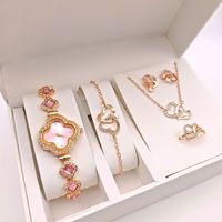 Ensemble de montres à quartz pour femmes, trèfle à quatre feuilles de luxe, bracelet tendance, montre-bracelet pour femmes, ensemble de bijoux, cadeau