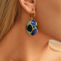 Boucles d'oreilles créoles en acier inoxydable émaillé, motif galet, mosaïque marbre, ovales, pendantes, bijoux pour femme