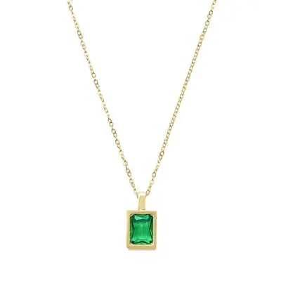 Amii-collier fin en acier inoxydable plaqué or, bijoux fins pour femmes, filles, chaîne de clavicule, cristal vert